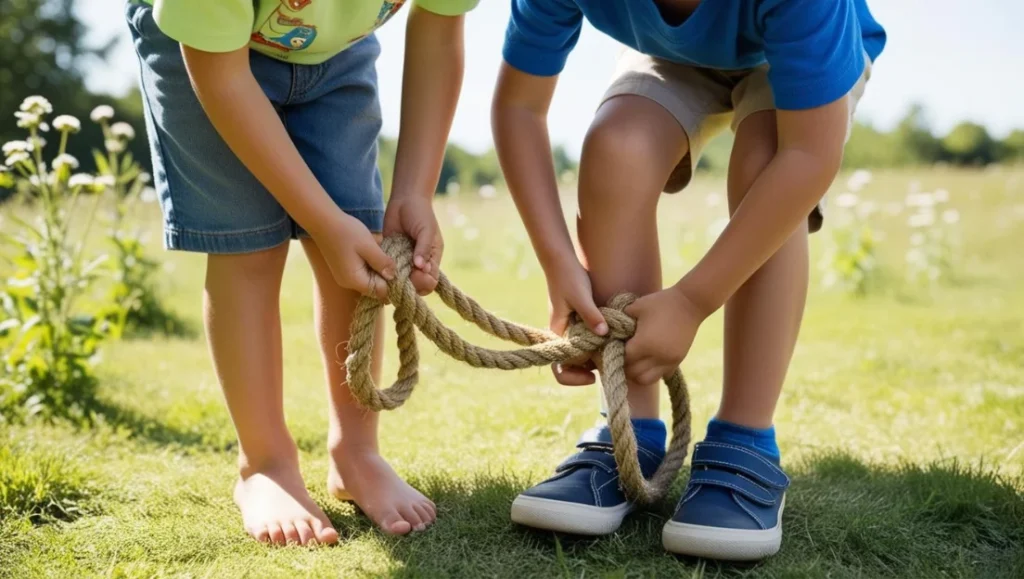 Dos niños con una soga