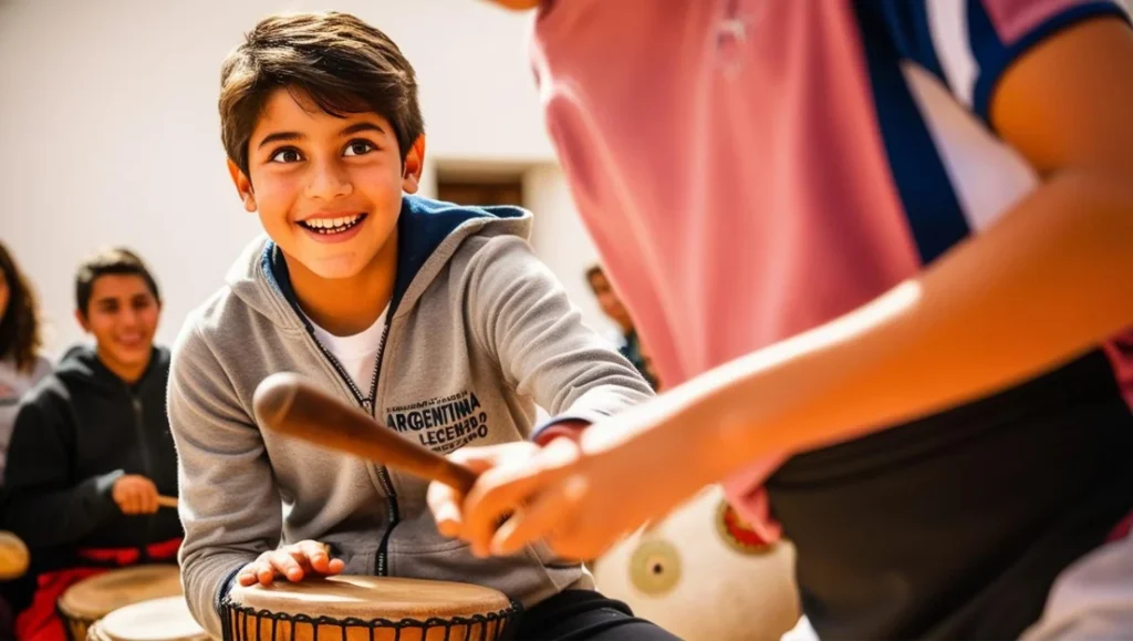 Joven tocando un instrumento de percusión