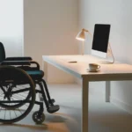 Silla de ruedas y escritorio.