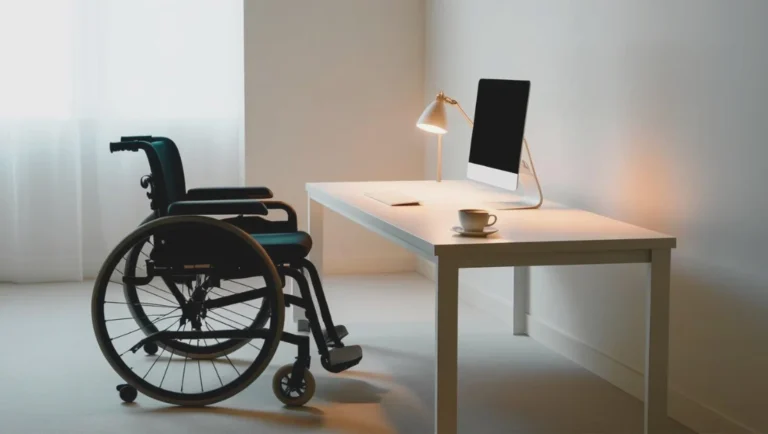 Silla de ruedas y escritorio.