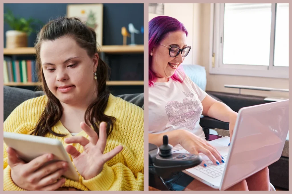 Personas utilizando tecnología accesible
